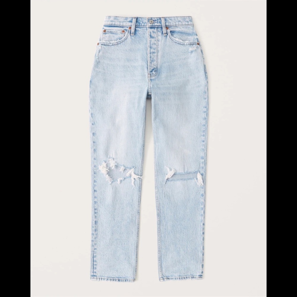 Abercrombie and Fitch curve love The Dad High Rise Jean. Light wash.